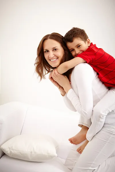 Boy and mother having fun — Stock Photo, Image