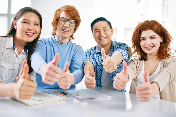 Groupmates showing thumbs up — Stock Photo, Image