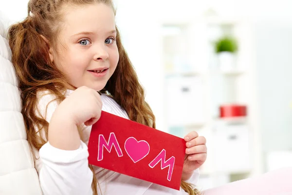 Girl with card — Stock Photo, Image