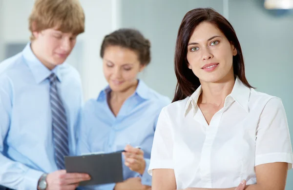 Beautiful secretary in white shirt — Stock Photo, Image