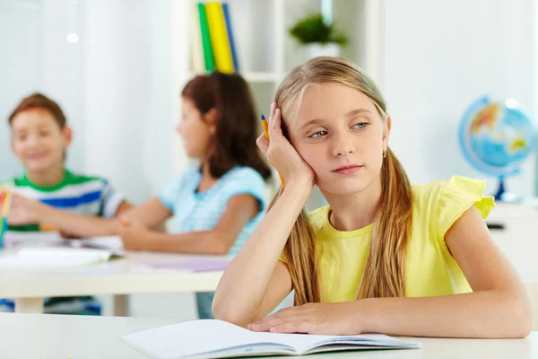 Schoolgirl at workplace — Stock Photo, Image