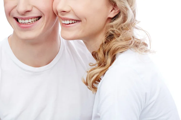 Young couple in white T-shirts — Stock Photo, Image