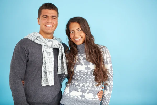 Couple in fashionable pullovers — Stock Photo, Image