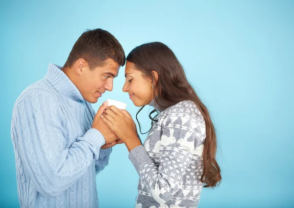 Couple in fashionable pullovers — Stock Photo, Image