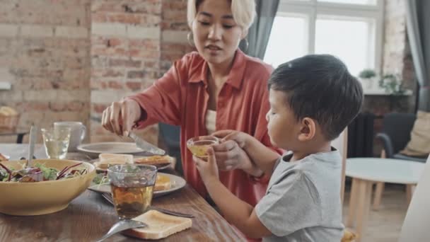 Médio Lentidão Tiro Jovem Ásia Mulher Alimentando Ela Bonito Year — Vídeo de Stock
