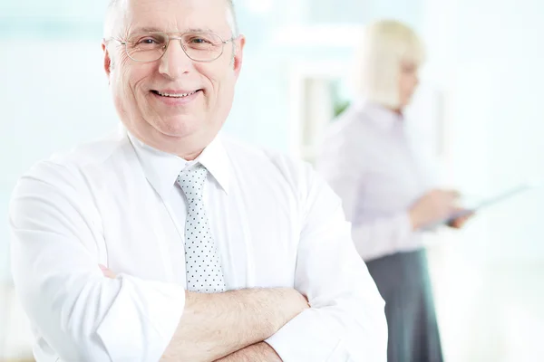 Smiling boss with woman — Stock Photo, Image