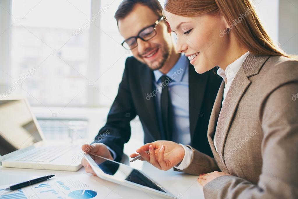 Businesswoman explaining report