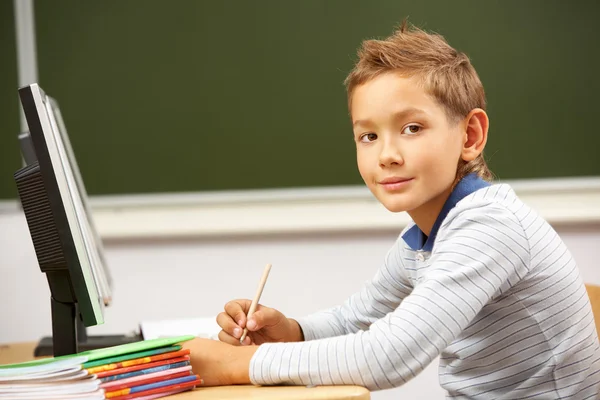 Schoolboy at lesson Stock Picture