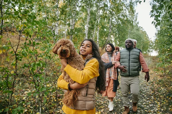 Grande família caminhando na floresta — Fotografia de Stock