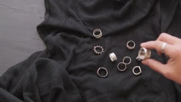 Top View Pan Hand Unerizable Female Jeweler Arranging Handmade Metal — Stock video