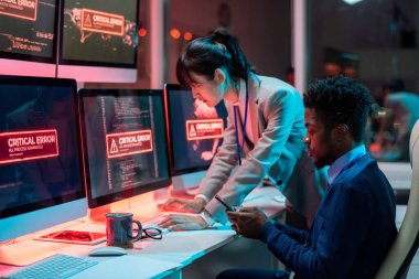 Teknik sorunu çözmeye çalışan iki genç kültürler arası programcı