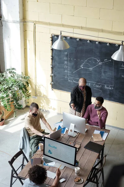 Several co-workers looking at computer screens during work — Fotografia de Stock