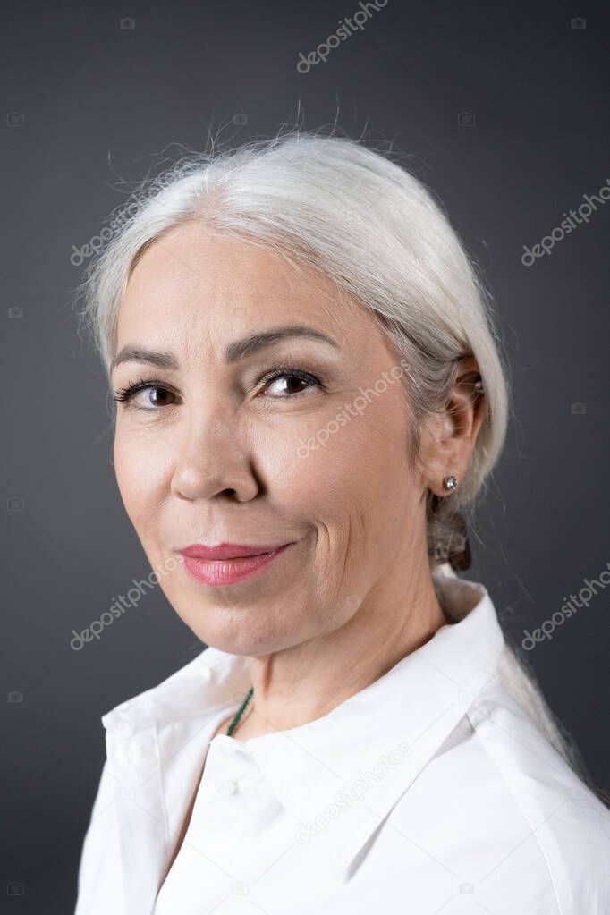 Senior woman with white hair