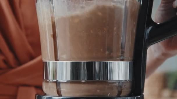 Extreme Close Tilt Unrecognizable Woman Mixing Cashews Milk Other Healthy — Stock Video