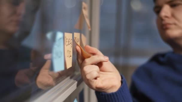 Tilting Young Caucasian Man Wearing Blue Long Sleeve Pullover Taking — Wideo stockowe