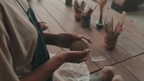 Seitenansicht Eines Beschnittenen Keramikers Mit Schürze Und Shirt Der Einer — Stockvideo