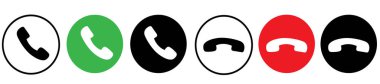 Telefon ikon vektörü. Cep telefonu cevap sembolü. İnternet düğmesi grafik illüstrasyonunu çevir. Beyaz arka planda izole edilmiş. Kırmızı yeşil daire. Temas reddedildi. cep telefonu şekli. Konuş