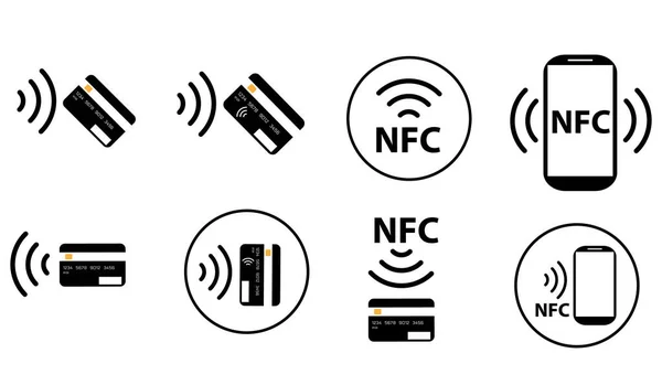 Nastavit Ikonu Bezdrátové Platební Technologie Nfc Bezkontaktní Platba Logo Platební — Stockový vektor