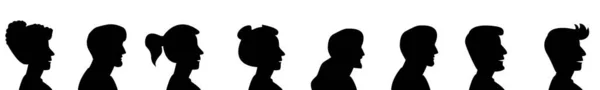 Gruppe Junger Menschen Profil Silhouette Gesichter Jungen Und Mädchen Für — Stockvektor