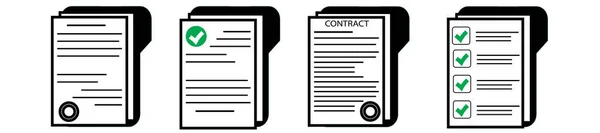 Kontrakt Eller Dokument Signering Ikon Dokument Symbol Set Kontraktsvillkor Godkännande — Stock vektor