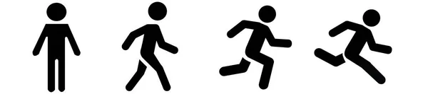 Stick Figure Walk Run Running Animation Posture Stickman People Icons — Stock Vector