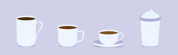 フラットスタイルのコーヒーマグカップ 3つのカップ ストックベクトルのセット — ストックベクタ