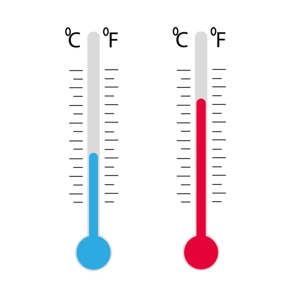 Θερμόμετρα Κελσίου Και Φαρενάιτ Θερμομετρικός Εξοπλισμός Που Δείχνει Ζεστό Κρύο — Διανυσματικό Αρχείο