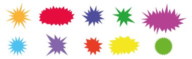 Starburst coloured speech bubbles collection. 