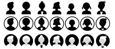 Profil simgesi. Avatar simgeleri ayarlandı. Erkek ve kadın baş siluetleri