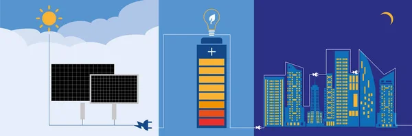 Solpaneler Staden Energi Laddning — Stock vektor