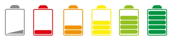 Batterie Symbole Gesetzt Ladeanzeige Für Akkus Level Batterieenergie Alkaline Batterieladekapazität — Stockvektor