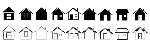 简单的单色房屋图标集 — 图库矢量图片