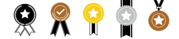 Набір Іконок Затвердження Сертифікований Медальний Символ Затверджений Знак Якості — стоковий вектор