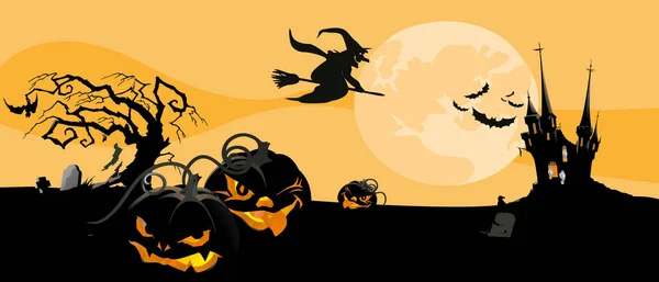 Halloween Panorama Miasta Stylu Halloween Przerażające Halloween Pojedyncze Tło Pomarańczowy — Wektor stockowy