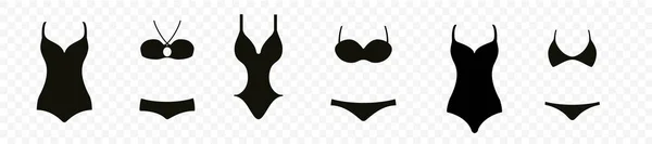 Set Pictograme Costume Baie Izolat Fundal Transparent Simbol Bikini — Vector de stoc