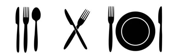 Spoon Fork Knife Icon Set Vector Illustration Flat Style — Stock Vector