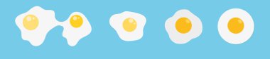 A set of differently cooked eggs. Whole egg, raw, fried egg, hard-boiled egg. Fresh tasty boiled eggs. Tasty breakfast. Vector hand drawn illustration