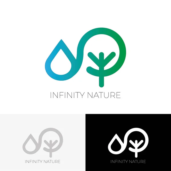 Infinity Nature Logo Ein Tropfen Wasser Und Baum Oder Pflanzensymbol — Stockvektor