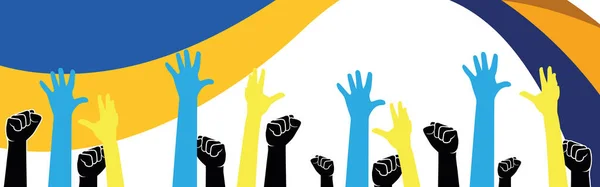 Levantó Las Manos Con Banderas Ucranianas Aisladas Sobre Fondo Blanco — Vector de stock