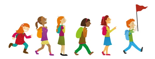 Skizzierte Vektorillustration Einer Gruppe Junger Kinder Unterschiedlichen Geschlechts Und Nationalitäten — Stockvektor