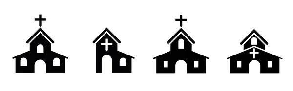 Kerk Uitpuilende Lijn Pictogram Ingesteld Iconen Van Christelijke Religie Vlakke — Stockvector