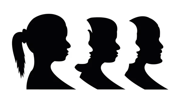 Group Young People Profile Silhouette Faces Boys Girls Set — Stock Vector