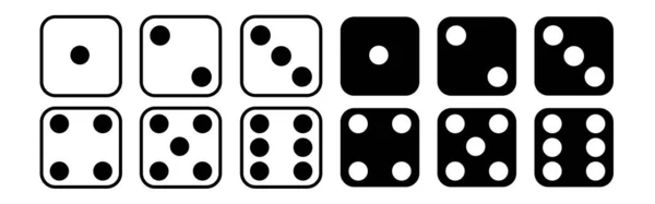 游戏骰子设置在白色背景上孤立 一组骰子的平面和线性设计从1到6 传统的游戏从1到6用不同数量的圆点或圆点标记死亡 — 图库矢量图片