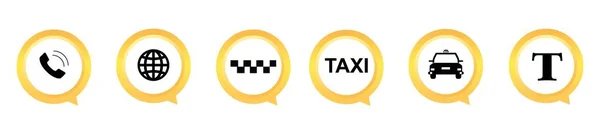 Taxi Žluté Ikony Nastaveny Ukazatele Mapu Značkou Taxíku Vektorová Ilustrace — Stockový vektor