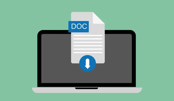 Doc Icono Archivo Con Etiqueta Pantalla Del Ordenador Portátil Descargar — Vector de stock