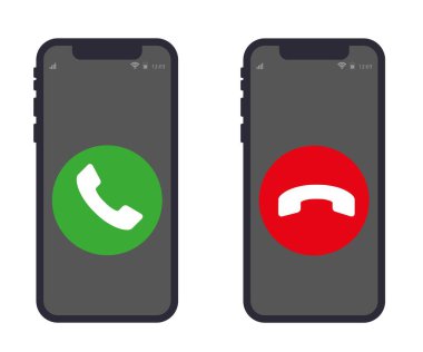 Telefona cevap ver ve geri çevir. Cep telefonu silueti simgesi olan yeşil evet / hayır tuşları. Arama simgeleri.