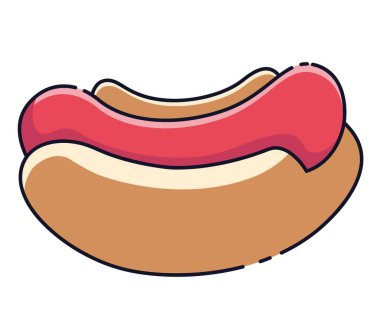 Sosisli sandviç. Poster, menü, broşür, ağ ve ikon fast food için izole edilmiş düz çizim..