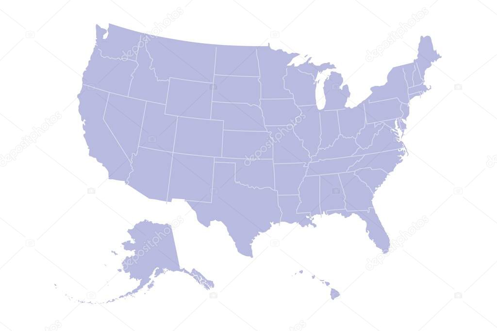 USA Map Silhouette on white background