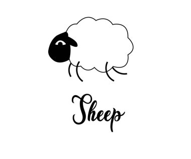 Sevimli koyun karalaması. Uykuya dalan bir kuzunun vektör çizimi. Geceleri ya da çiftlikte yaşayanların mutluluğu.