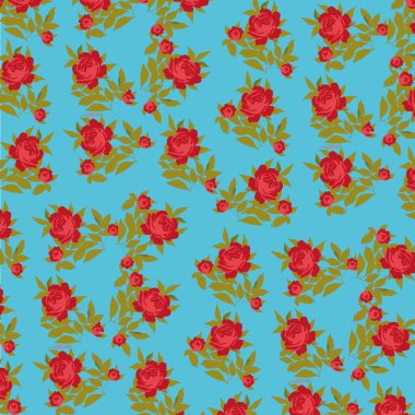 Beyaz arka planda kırmızı güller olan kusursuz çiçek deseni. Vektör illüstrasyonu.